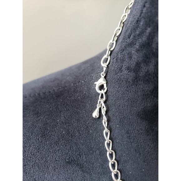 Vintage Black Beaded Necklace Silver Tone Statement with Faceted Drops - Picture 4 of 7